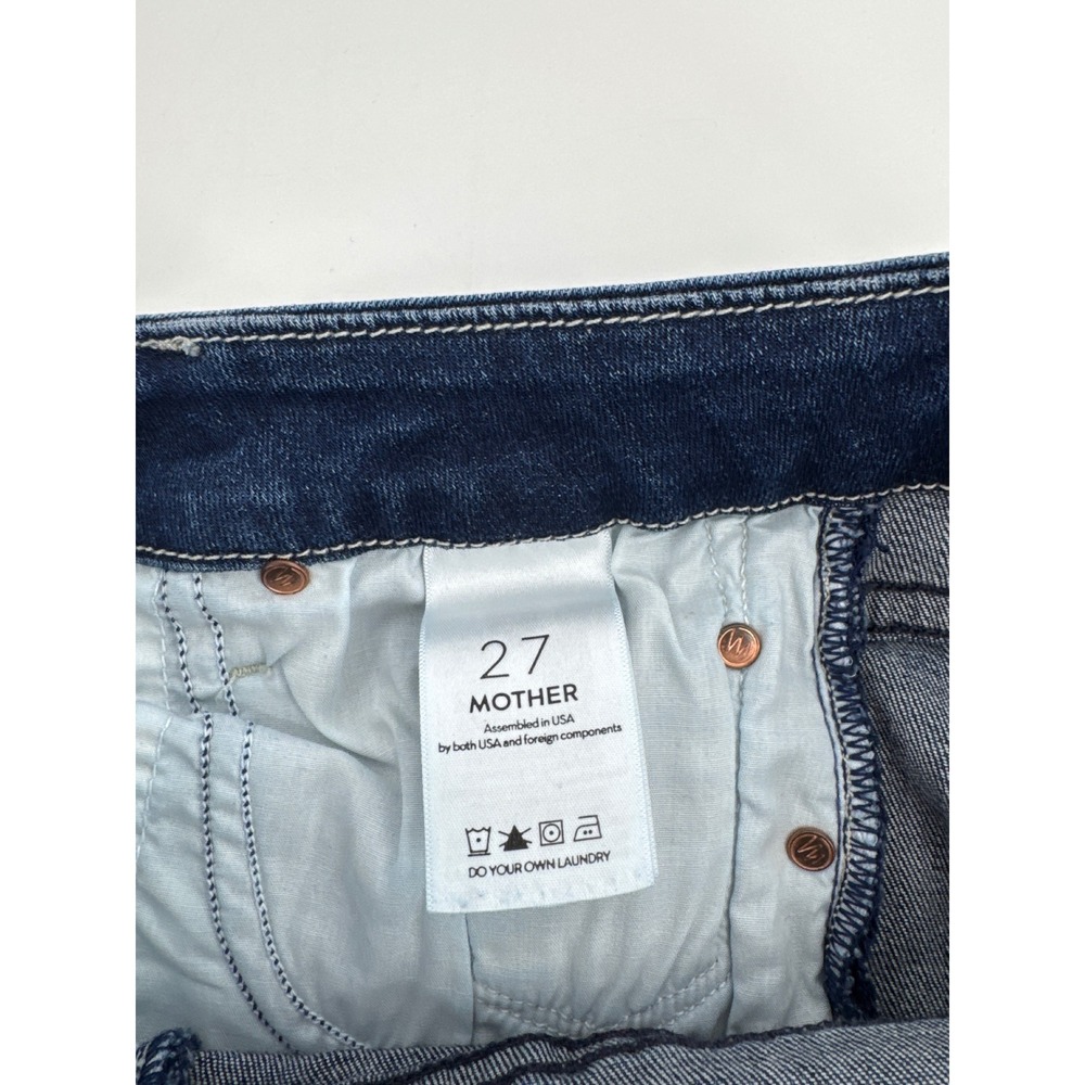 Mother The Looker Skinny Jeans Women 27 Dark Blue Distressed Denim Made in USA - Picture 8 of 11
